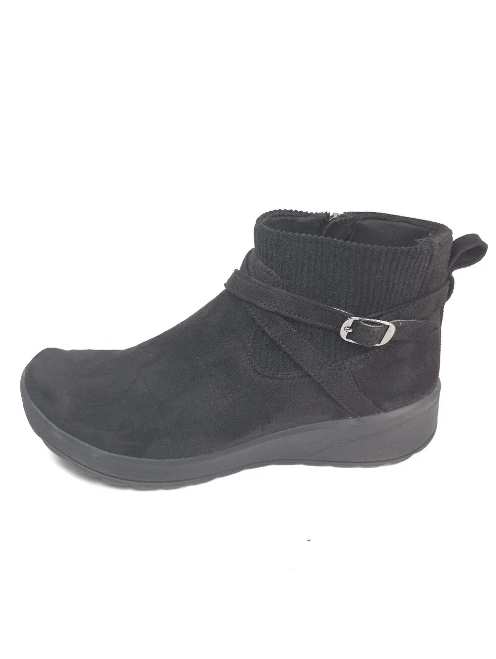 Bzees Guilder Black Stretch Fabric Ankle Bootie w/ Buckle Strap Sz 7
